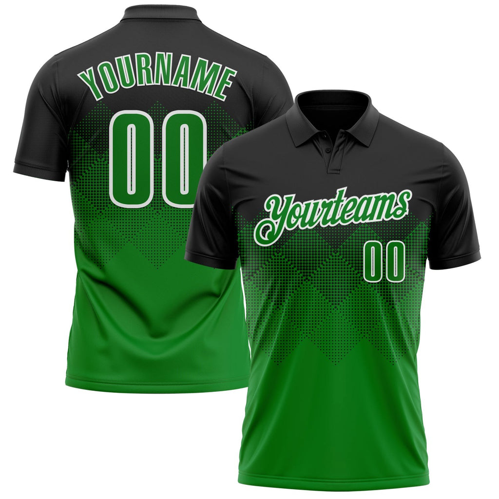 Custom Black Grass Green-White 3D Pattern Design Gradient Square Shape Performance Polo Shirt photo 1