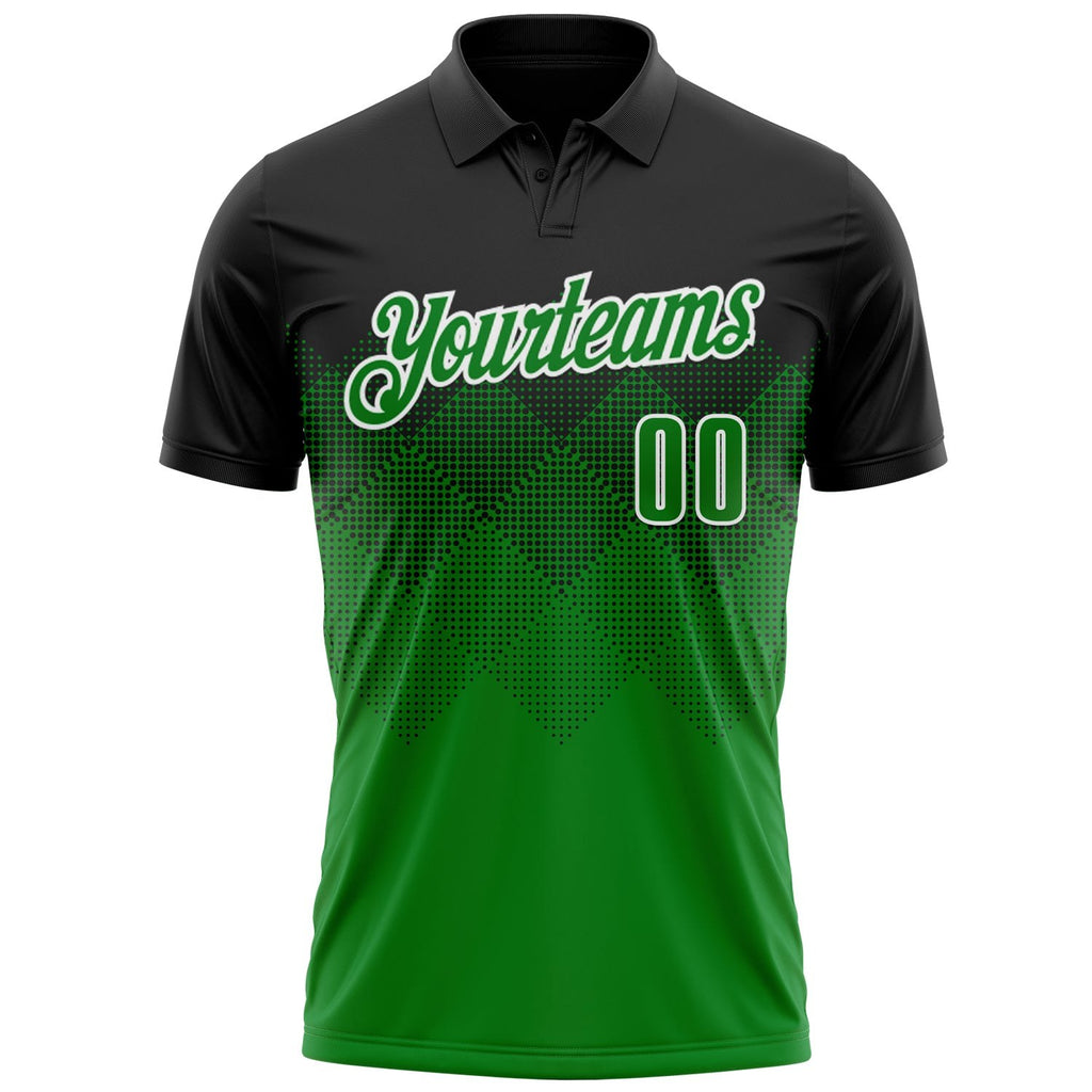 Custom Black Grass Green-White 3D Pattern Design Gradient Square Shape Performance Polo Shirt photo 2