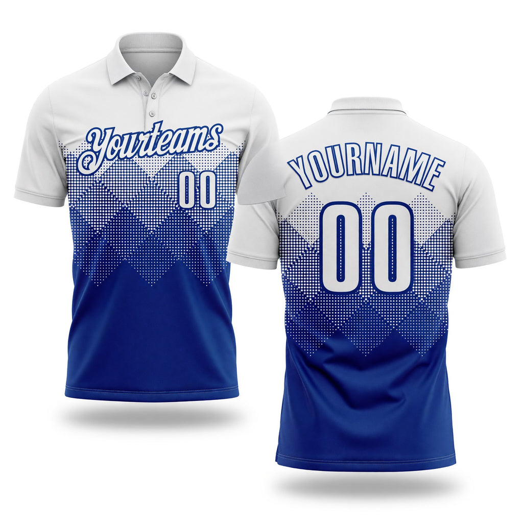 Custom White Royal 3D Pattern Design Gradient Square Shape Performance Polo Shirt
