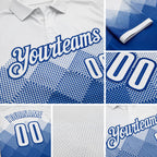 Custom White Royal 3D Pattern Design Gradient Square Shape Performance Polo Shirt detail