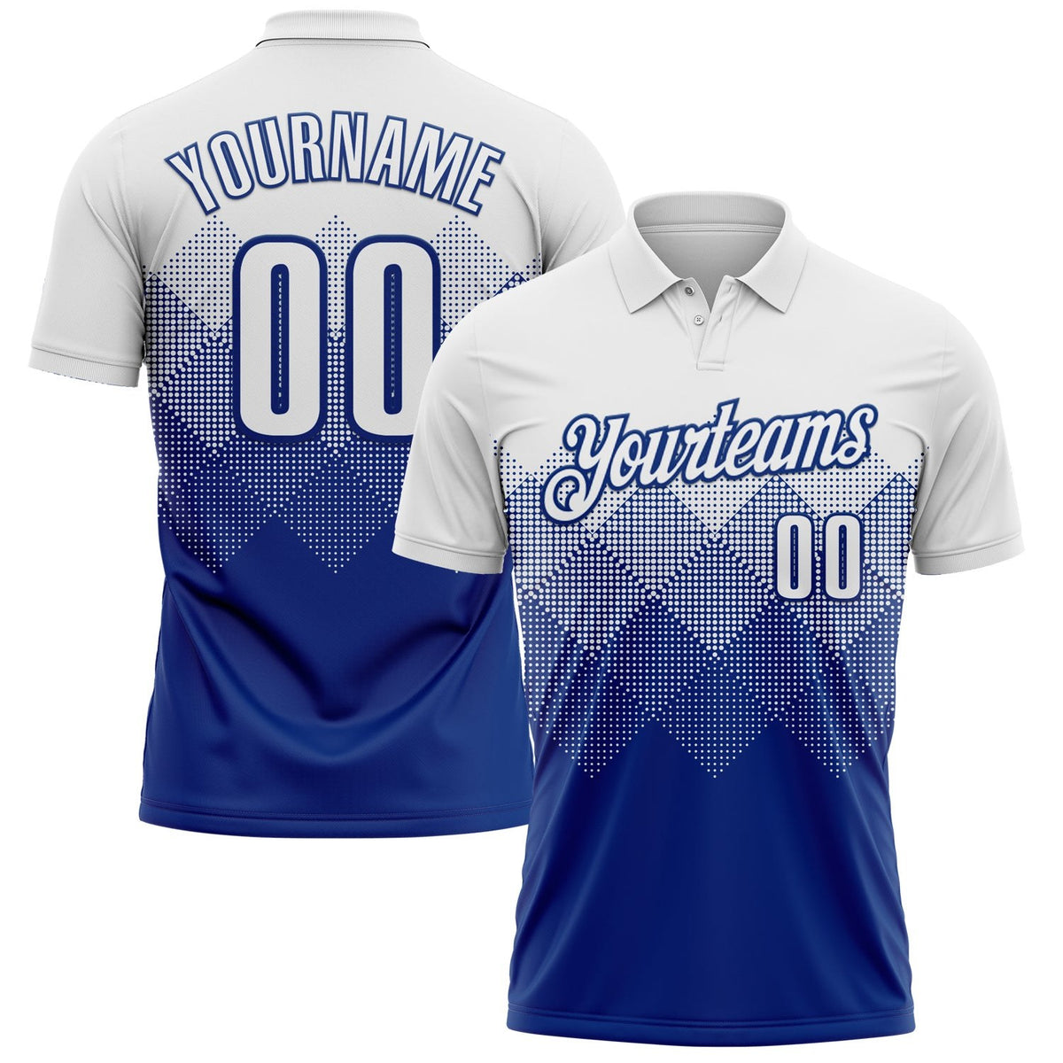 Custom White Royal 3D Pattern Design Gradient Square Shape Performance Polo Shirt photo 1