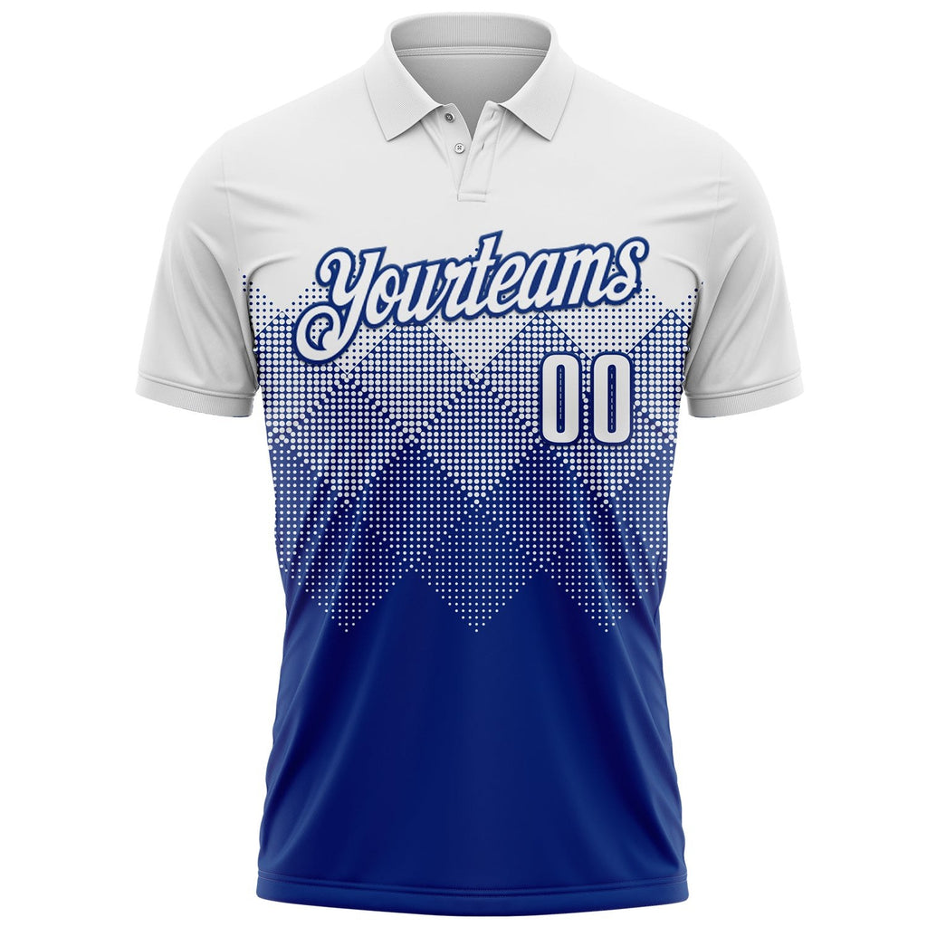 Custom White Royal 3D Pattern Design Gradient Square Shape Performance Polo Shirt photo 2