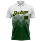 Custom White Green-Old Gold 3D Pattern Design Gradient Square Shape Performance Polo Shirt photo 2