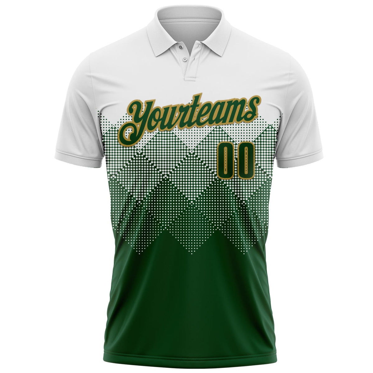 Custom White Green-Old Gold 3D Pattern Design Gradient Square Shape Performance Polo Shirt photo 2