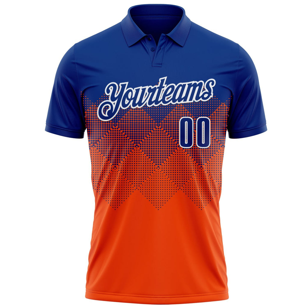 Custom Royal Orange-White 3D Pattern Design Gradient Square Shape Performance Polo Shirt photo 2