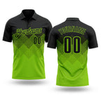 Custom Black Neon Green 3D Pattern Design Gradient Square Shape Performance Polo Shirt