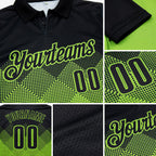 Custom Black Neon Green 3D Pattern Design Gradient Square Shape Performance Polo Shirt detail