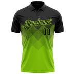 Custom Black Neon Green 3D Pattern Design Gradient Square Shape Performance Polo Shirt photo 2