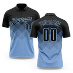 Custom Black Light Blue 3D Pattern Design Gradient Square Shape Performance Polo Shirt
