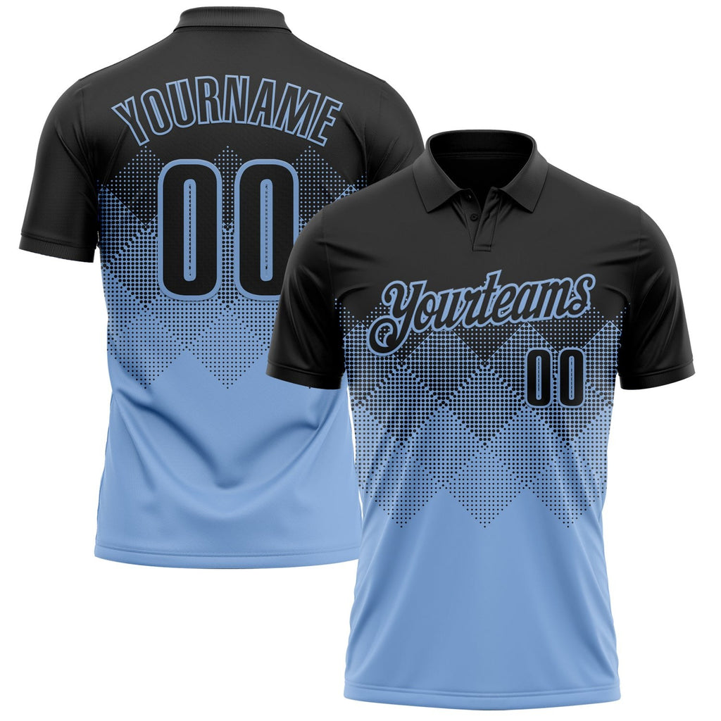 Custom Black Light Blue 3D Pattern Design Gradient Square Shape Performance Polo Shirt photo 1