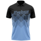 Custom Black Light Blue 3D Pattern Design Gradient Square Shape Performance Polo Shirt photo 2