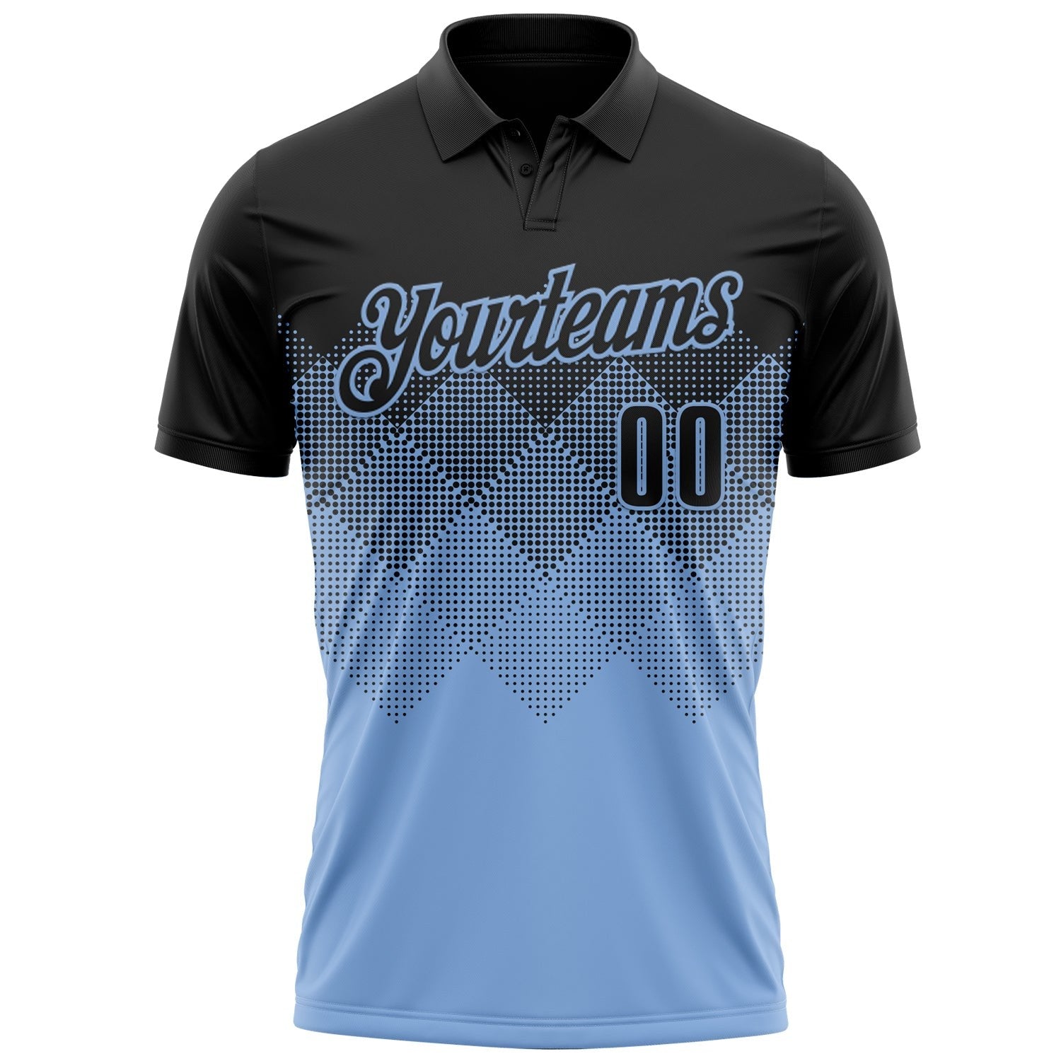 Custom Black Light Blue 3D Pattern Design Gradient Square Shape Performance Polo Shirt photo 2