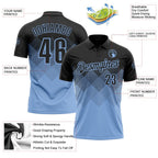 Custom Black Light Blue 3D Pattern Design Gradient Square Shape Performance Polo Shirt photo 3