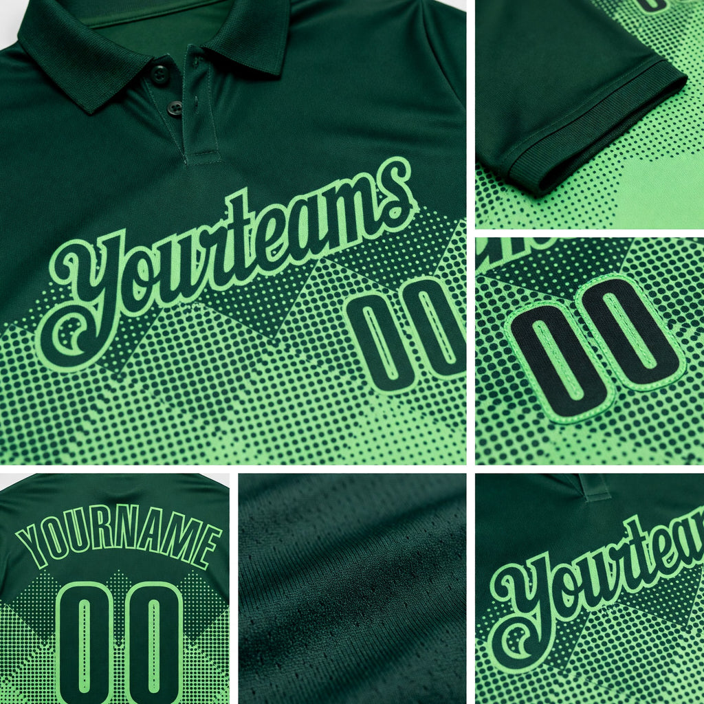Custom Green Pea Green 3D Pattern Design Gradient Square Shape Performance Polo Shirt detail
