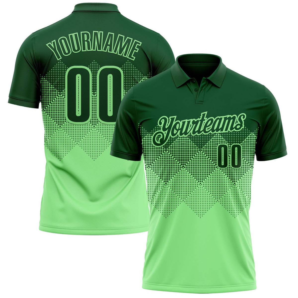 Custom Green Pea Green 3D Pattern Design Gradient Square Shape Performance Polo Shirt photo 1