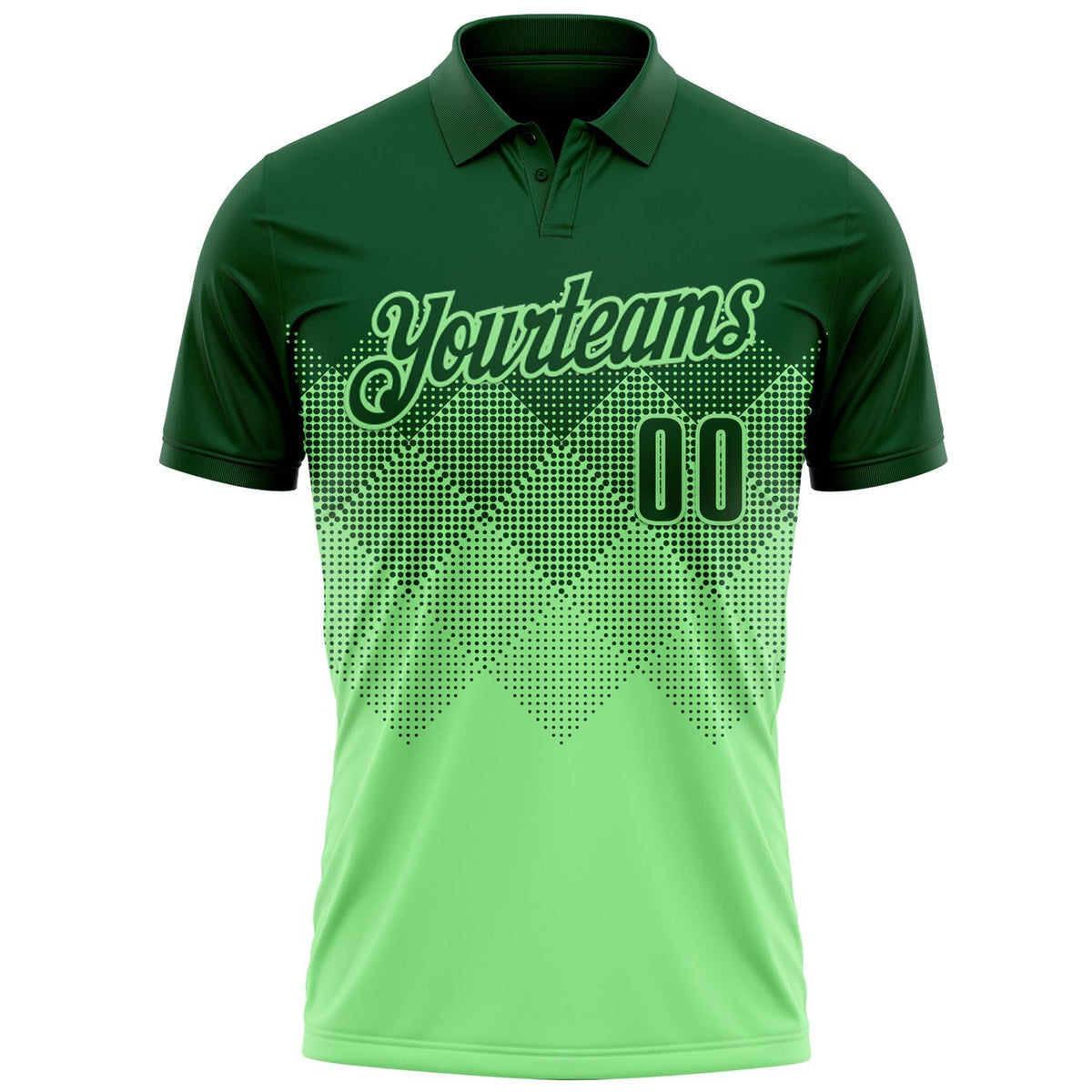 Custom Green Pea Green 3D Pattern Design Gradient Square Shape Performance Polo Shirt photo 2