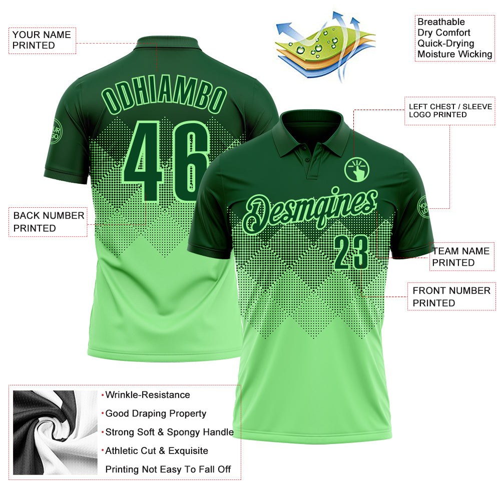 Custom Green Pea Green 3D Pattern Design Gradient Square Shape Performance Polo Shirt photo 3