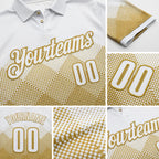 Custom White Old Gold 3D Pattern Design Gradient Square Shape Performance Polo Shirt detail