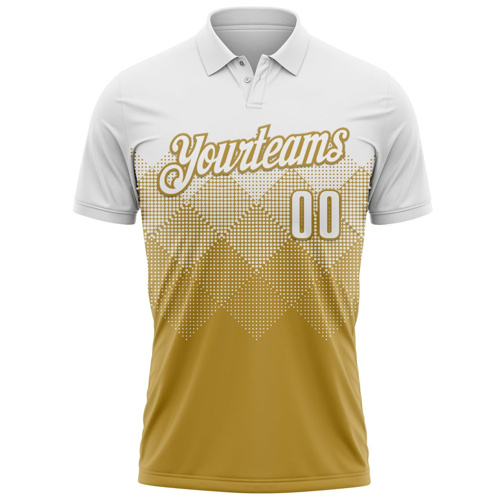 Custom White Old Gold 3D Pattern Design Gradient Square Shape Performance Polo Shirt photo 2