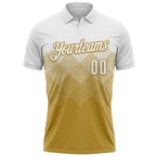 Custom White Old Gold 3D Pattern Design Gradient Square Shape Performance Polo Shirt photo 2