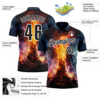 Custom Navy Black-White 3D Bowling Burning Flame Performance Polo Shirt photo 3