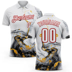 Custom White Red 3D Bowling Fluid Performance Polo Shirt
