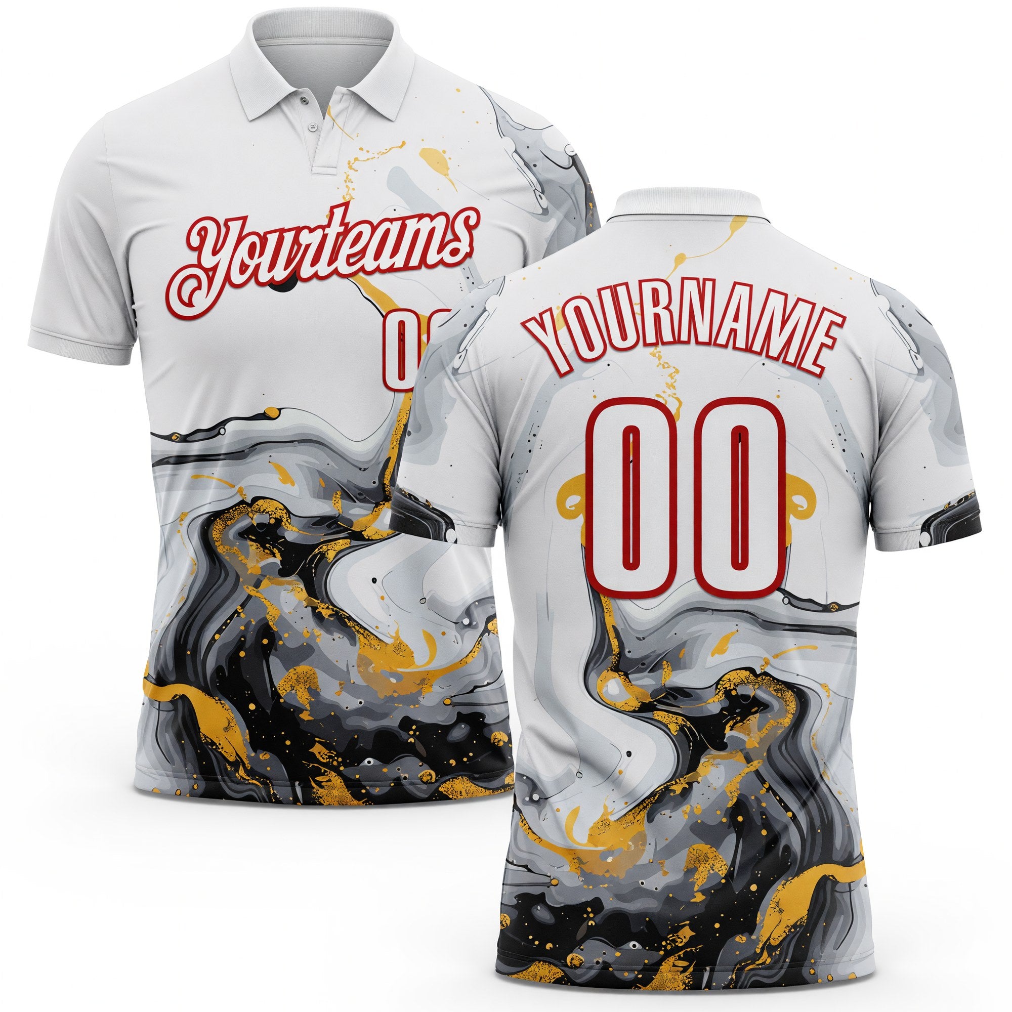 Custom White Red 3D Bowling Fluid Performance Polo Shirt