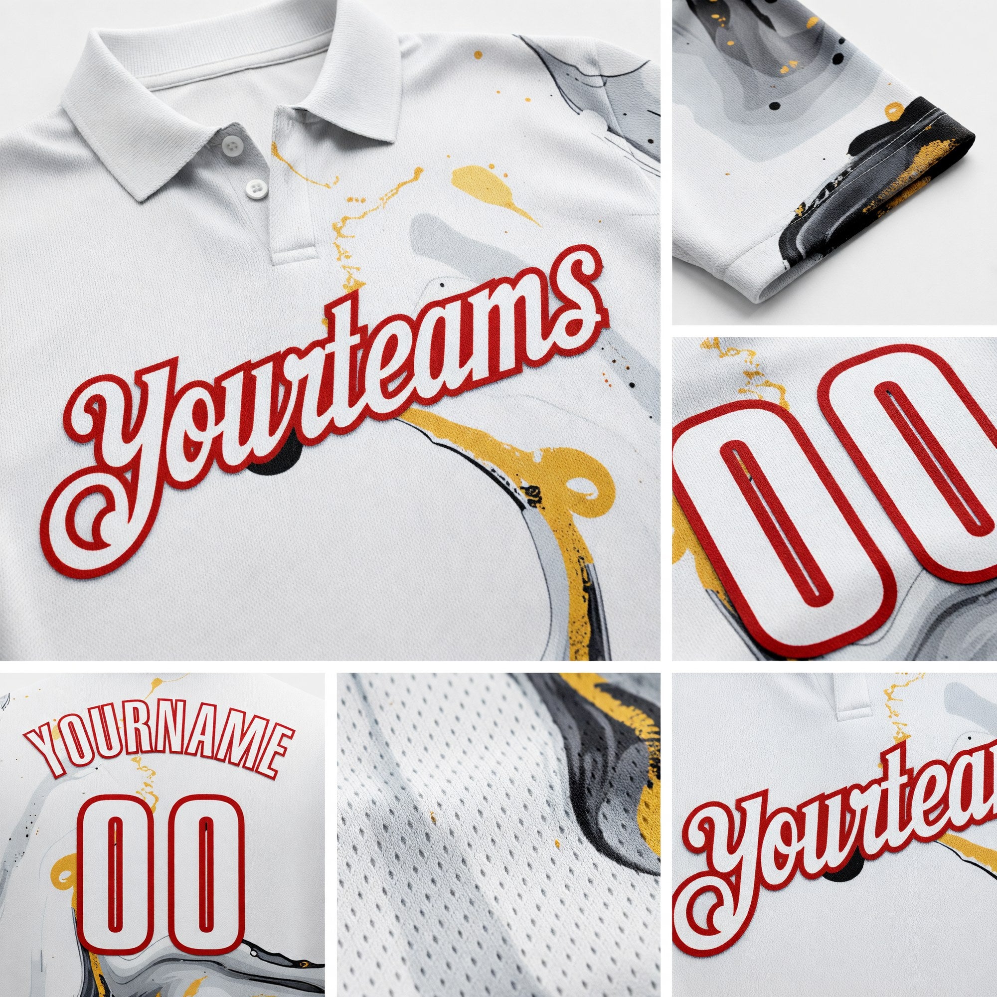 Custom White Red 3D Bowling Fluid Performance Polo Shirt detail