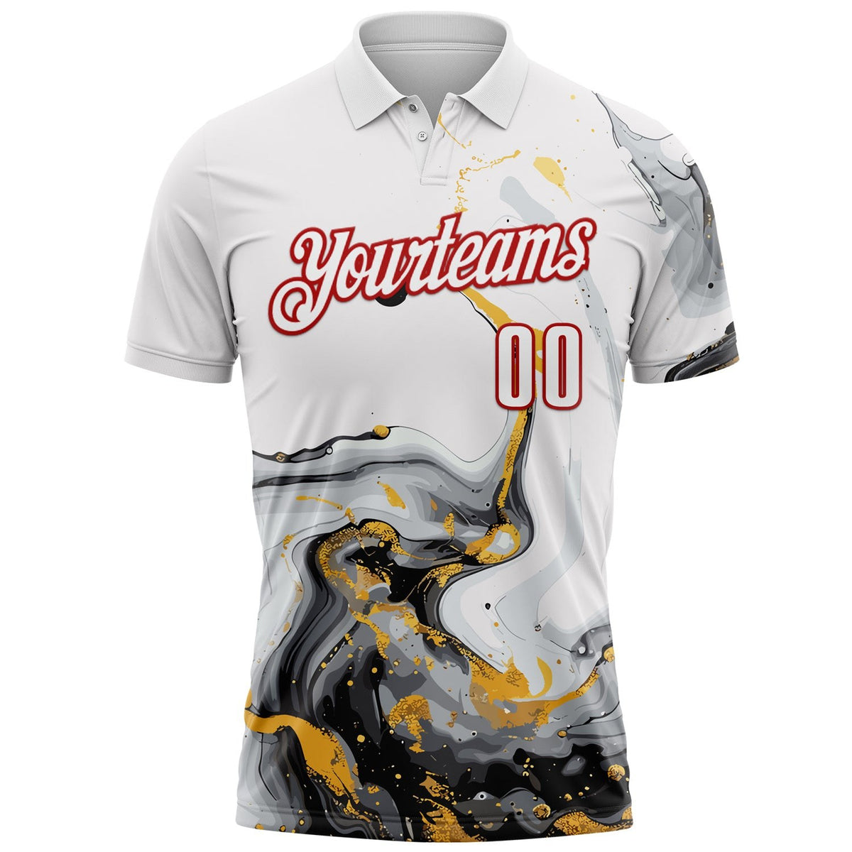 Custom White Red 3D Bowling Fluid Performance Polo Shirt photo 1