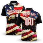 Custom Black White Red 3D Bowling American Flag Eagle Performance Polo Shirt