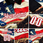 Custom Black White Red 3D Bowling American Flag Eagle Performance Polo Shirt detail