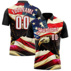 Custom Black White Red 3D Bowling American Flag Eagle Performance Polo Shirt photo 1