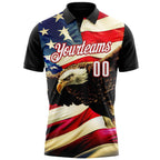 Custom Black White Red 3D Bowling American Flag Eagle Performance Polo Shirt photo 2