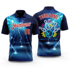 Custom Navy Red-White 3D Bowling Lightning Performance Polo Shirt