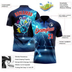 Custom Navy Red-White 3D Bowling Lightning Performance Polo Shirt photo 3