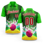 Custom Green Red-White 3D Bowling Bright Star Performance Polo Shirt
