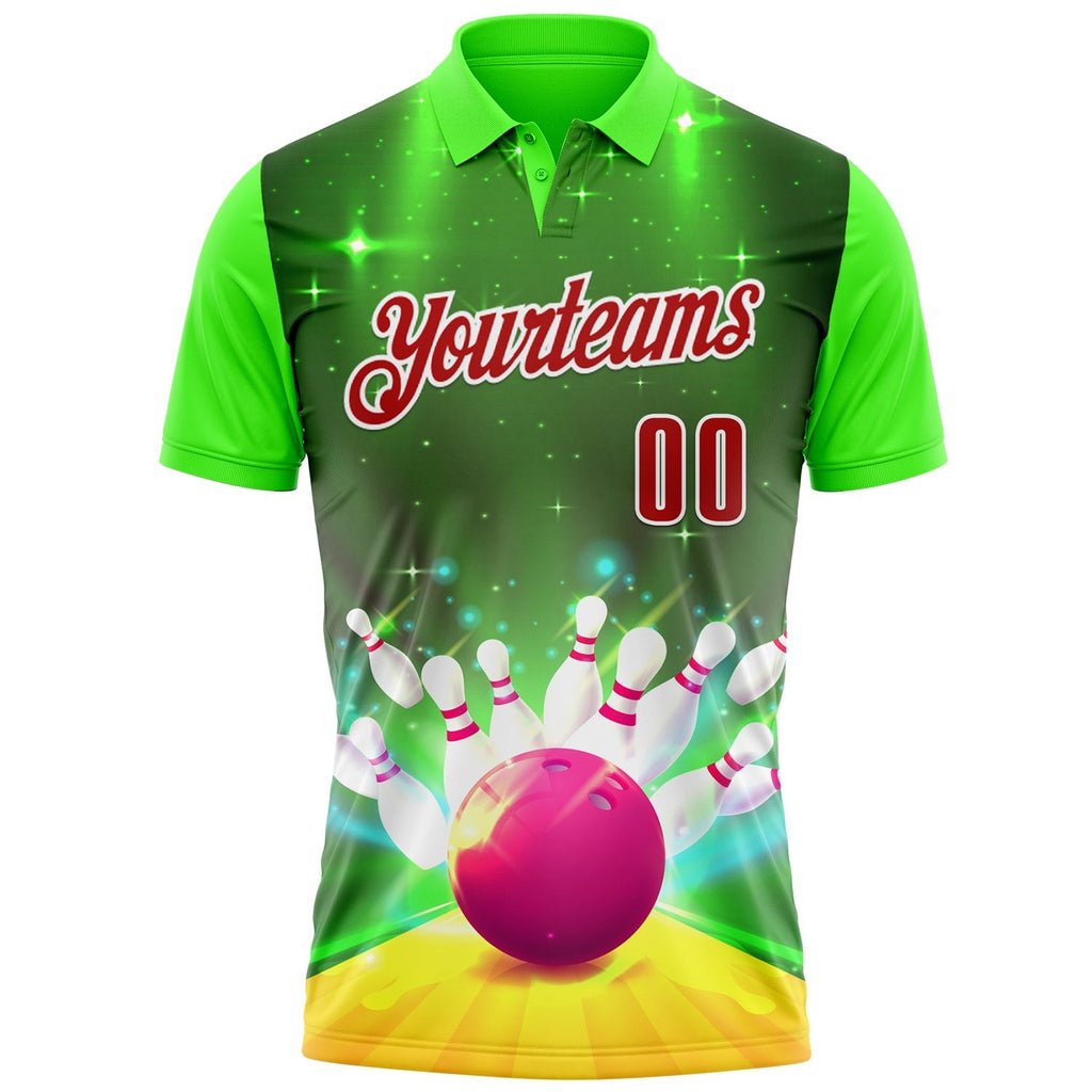 Custom Green Red-White 3D Bowling Bright Star Performance Polo Shirt photo 2