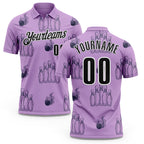 Custom Light Purple Black-White 3D Bowling Flaming Ball Performance Polo Shirt