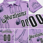 Custom Light Purple Black-White 3D Bowling Flaming Ball Performance Polo Shirt detail