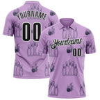 Custom Light Purple Black-White 3D Bowling Flaming Ball Performance Polo Shirt photo 1