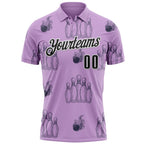 Custom Light Purple Black-White 3D Bowling Flaming Ball Performance Polo Shirt photo 2