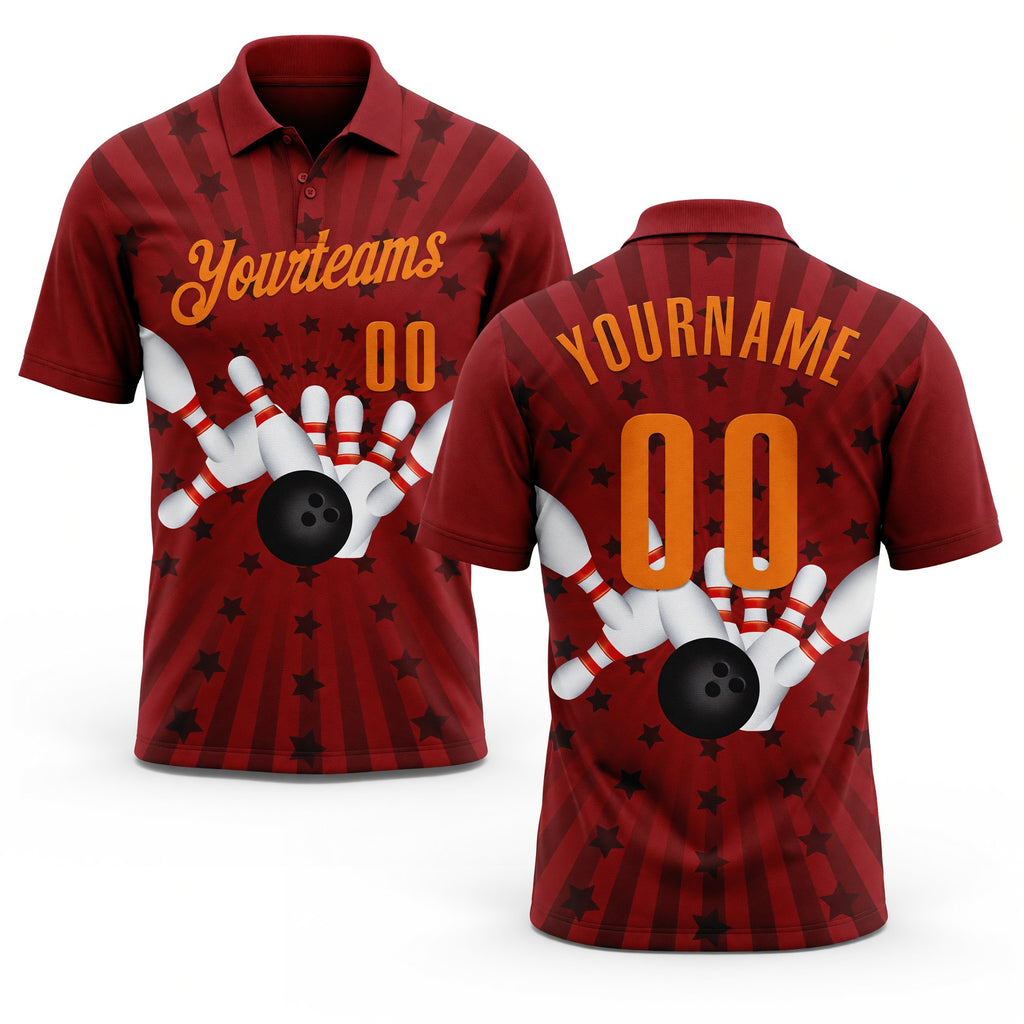 Custom Crimson Bay Orange 3D Bowling Star Performance Polo Shirt