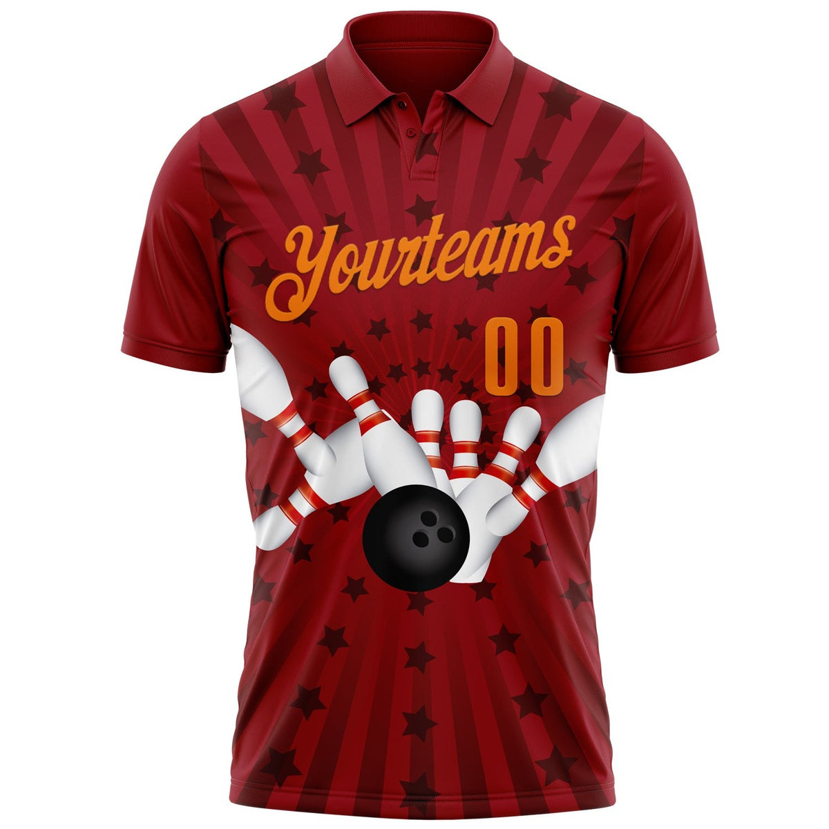 Custom Crimson Bay Orange 3D Bowling Star Performance Polo Shirt photo 2