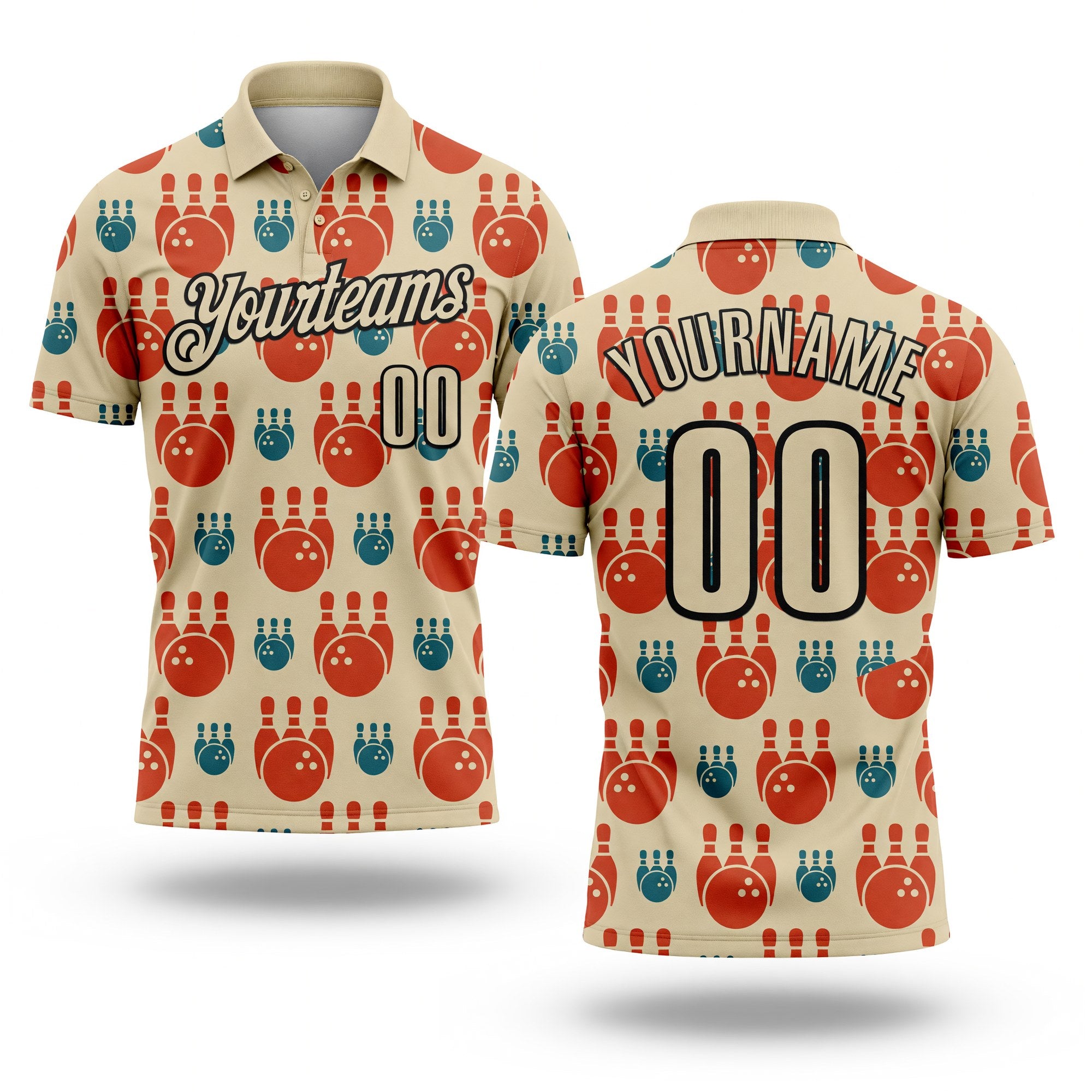 Custom Cream Black 3D Bowling Performance Polo Shirt