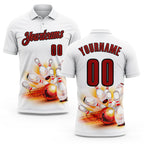 Custom White Red-Black 3D Bowling Performance Polo Shirt