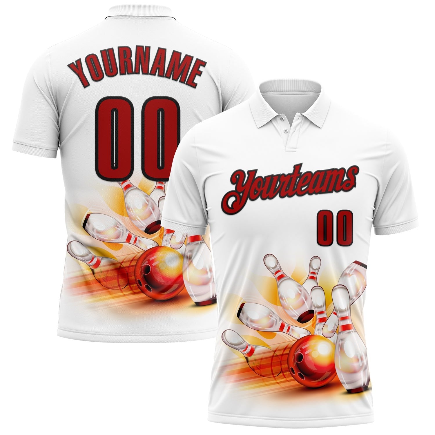 Custom White Red-Black 3D Bowling Performance Polo Shirt photo 1