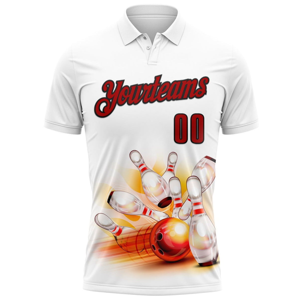 Custom White Red-Black 3D Bowling Performance Polo Shirt photo 2