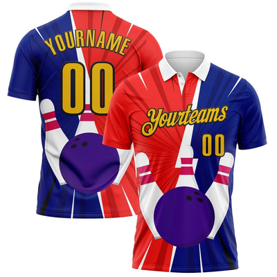Custom Royal and Yellow Bowling Polo with Red and Black Lettering