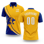 Custom Gold White-Royal 3D Pattern Design Animal Lion Performance Polo Shirt