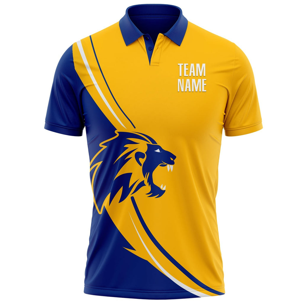 Custom Gold White-Royal 3D Pattern Design Animal Lion Performance Polo Shirt photo 2